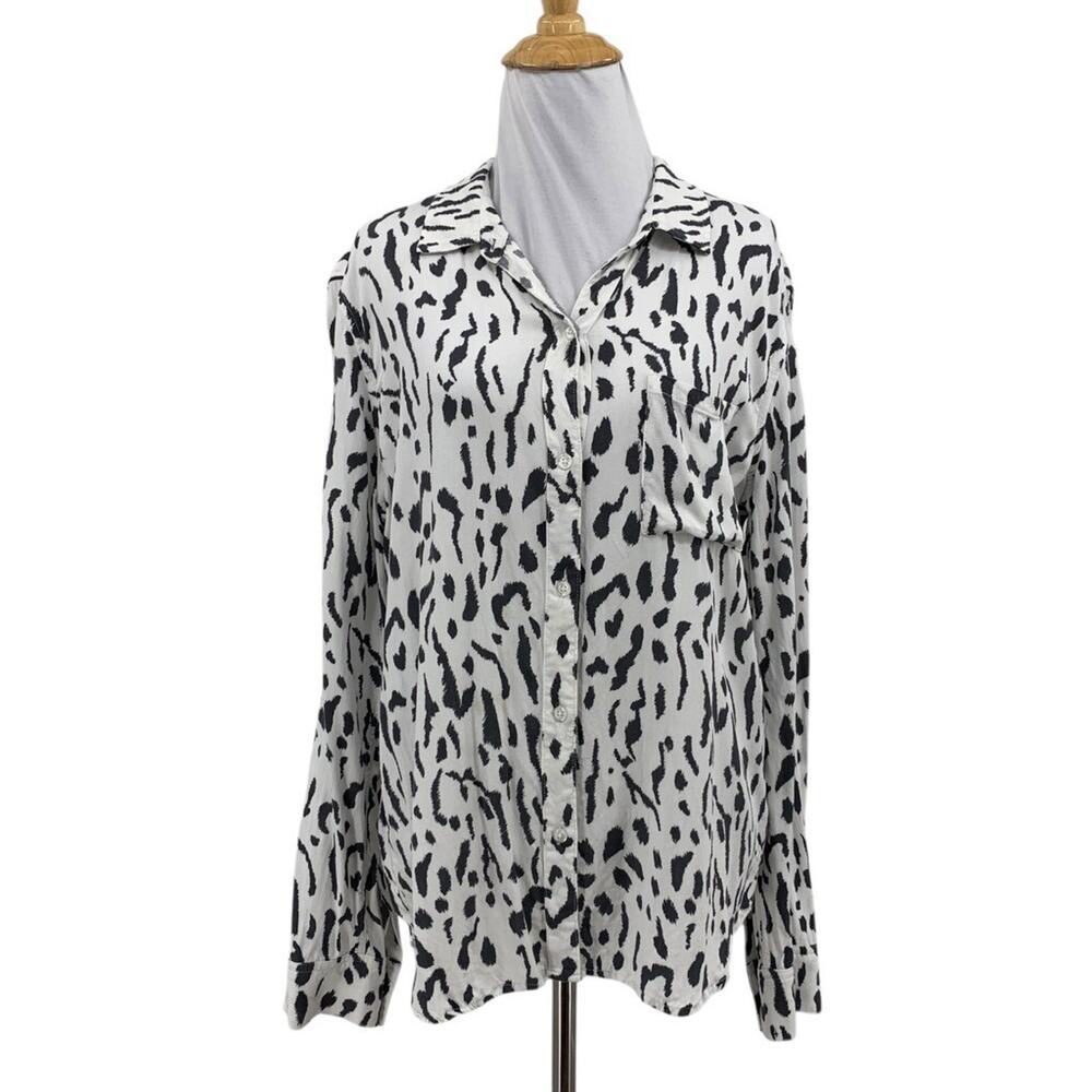 Rails Blouse Womens M Medium Rocsi Cheetah Button Up Long Sleeve Chest Pocket